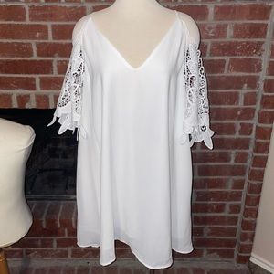 Tendency White Cold Shoulder Lace Lined Midi Dress size 3X NWT